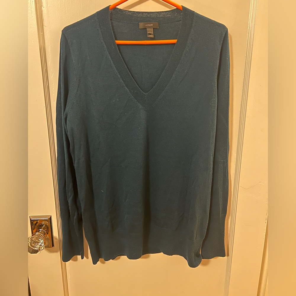 J. Crew 100% Merino Wool V-Neck Sweater - Deep Green